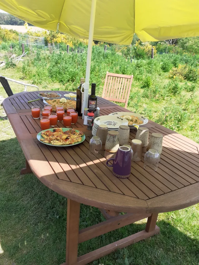 Déjeuner sur la table du jardin