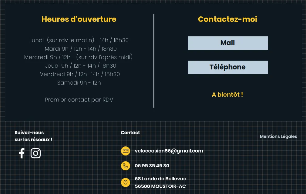 Veloccasion56-Horaires et coordonnées de contact