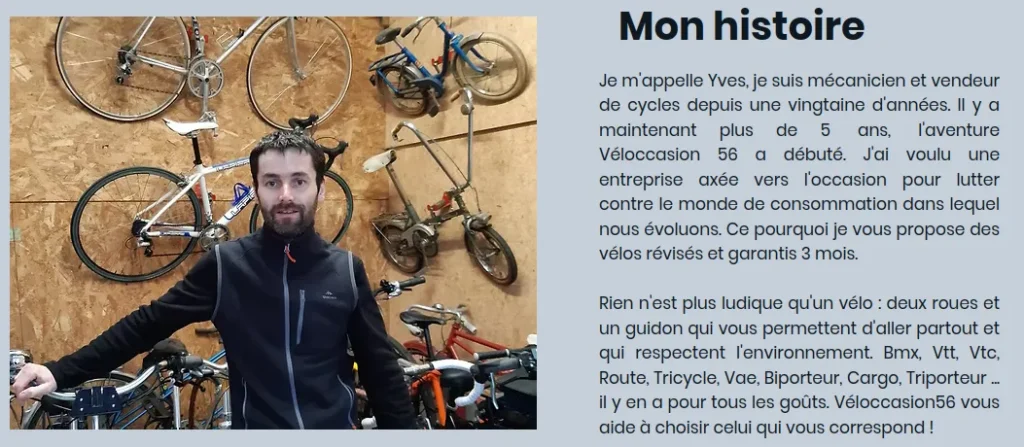 Veloccasion56-Lien vers la page Mon histoire